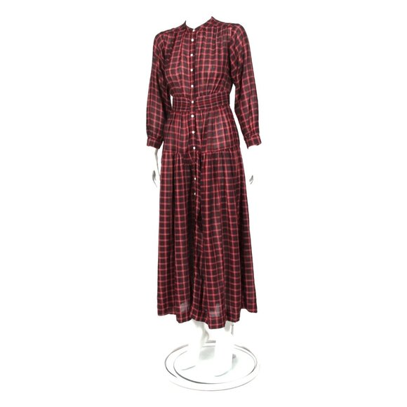 New DOEN Annika Plaid Red Black Button Front Maxi Dress Sz XS NWT /870 - Picture 3 of 8